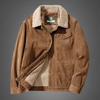 Winter Men's Corduroy Lapel Padded Jacket, Fleece Lined Short Bomber Flight Coat, Plus Size Warm Outwear M brown