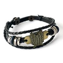 Attack on Titan Leather Bracelet Shingeki No Kyojin Survey Corps Wings of Liberty Multilayer Braided Rope Bracelet Anime Jewelry Style 3 black