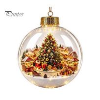 Christmas Party Supplies Glowing Clear Ball Ornament, Light Up Story Decoration with Warm LED Festive Window Display Items Light, Mini Holiday With Light