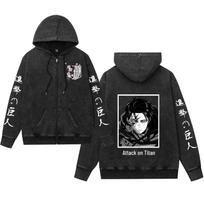 Attack on Titan Hoodie: Water-Washed, Distressed Retro Style with Zipper, Unisex, European Sizes