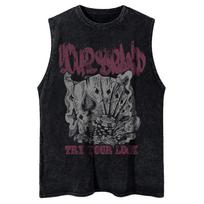 American Vintage Poker Print Washed Cotton Gym Tank Tops Mens Casual Short-Sleeved Vest Loose Oversized Summer M gray