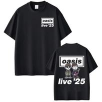 Rock Band O-Oasis Live 25 Tour Marškinėliai Vyrams Moterims Animacinis Senovinis Per dideli Marškinėliai Aukštos Kokybės Medvilniniai Trumpomis Rankovėmis Marškinėliai XL black