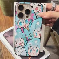Kawaii H-Hatsune Miku dėklas telefonui IPhone 17 16 15 14 13 12 11, gofruotas matinis minkštas dangtelis, neslystantis iPhone 17