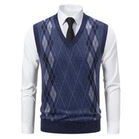 Vidutinio amžiaus megztinis liemenė vyrams, šiltas plonas megztinis rudeniui ir žiemai, languota liemenė-švarkas, tėčio kostiumas vyrams 2XL gray