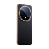 HANNUO Honor Magic8 Pro Case Protective Case Full Coverage Lens Gold Edge Ultra-Thin Shockproof Premium Genuine Leather Case Velvet Black