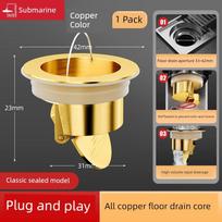 Ultra-Thin Submarine-Style Drain Core for Bathroom, Short Anti-Odor Shower Room, Genuine All-Copper Product Gold / / 1 Pack / / Classic Basic Style auksas