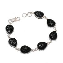 Natural Black Onyx Gemstone Handmade 925 Sterling Silver Bracelet 7-8  ASB-3074 black