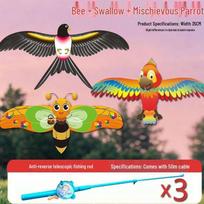 Children's Hand-Held Kite Fishing Rod - Easy-to-Fly Dynamic 26  kite for Light Breeze Buy 1 Get 1: Kite with Rod