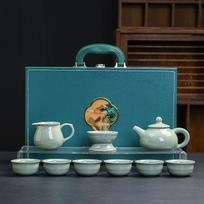 Vidurio rudens festivalio Geyao Kung Fu arbatos rinkinys Arbatinukas Namų atidarymo Verslo dovanos Dovanų dėžutė Antique ge kiln blue box 10-piece tea set žalia