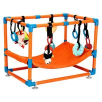 Dog Activity Gym for Indoor Play and Rest, Featuring 8 Suspended Accessories, a Resting Bed, and a Rectangular PVC Frame