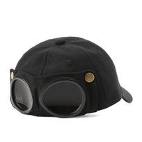 Vintage Pilot Baseball Cap With Detachable Goggles Aviator Sunglasses Hat Adjustable Snapback Casual Streetwear Outdoor Sun Hat 55-58cm