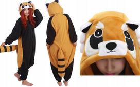 RED PANDA RACCOON KIGU PYJAMA ONESIE coral fleece 140 CH1S black