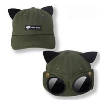 Vintage Pilot Baseball Cap With Detachable Goggles Aviator Sunglasses Hat Adjustable Snapback Casual Streetwear Outdoor Sun Hat 55-58cm gray