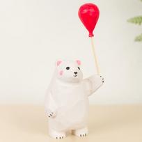 Wooden Bear Figurine With Balloon Creative Home Ornament For Celebration Gift balta