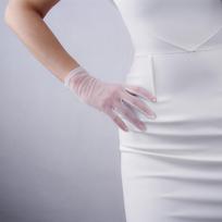 Fashion Women Transparent Ultra Thin Wedding Faux Silk Opera Gloves Mesh Finger Gloves Short Gloves balta
