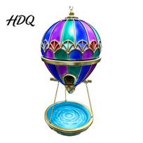 Backyard Bird Feeding Station Hot Air Balloon Feeder Retro Stained Glass Art Feeder with Water Hummingbird Parts Tray Hanging Bath for Outdoor
