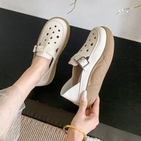Retro solid color hollow thick-soled lazy shoes summer new large size two wear casual shoes round head mother shoes women 41