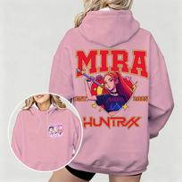 Women KPop Demon Hunters Hoodie with Mira Graphic Character Perfect for Autumn Winter Casual Wear  Fashionable Outdoor Pullover S red