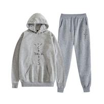 Hot-selling European and American Singer Travis Scott Casual Hooded Sweater Couple Suit L šviesiai pilka spalva