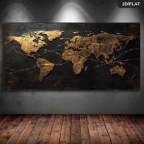 Moderni abstrakti auksinė pasaulio žemėlapio freska su jungiančiomis rodyklėmis, su juoda ir auksine metaline apdaila, tinkama svetainei (as the picture,50x100cm No Frame) brown