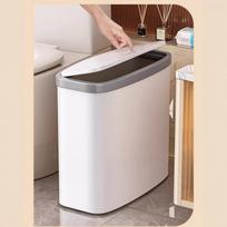 Large Capacity Press Lid Trash Can for Home Use Slim Design for Bathroom Toilet Narrow Space Kitchen Living Room Covered Waste Bin one size gray