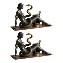 Vintažinis rašiklių laikiklis Retro stalo organizatorius su seksualios moters dizainu Dekoratyvinė rašiklių taurė biurui miegamajam Gyvatės grožio laikiklis black