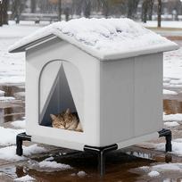 Outdoor Cat House Foldable Winter Stray Cats Sleeping Shelter Providing Windproof For Patio Balcony Play Sleeping S white