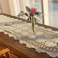 100% Medvilnė Rankų Darbo Nertas Gėlių Nėriniais Stalo Bėgikas Stačiakampis Kavos Stalas Komoda Dekoras 40x140cm gray