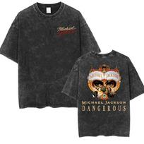 King of Pop Michael Jackson Dangerous Washed Vintage T-shirts Men Women Harajuku Street Hip Hop T Shirt Oversized Cotton T-shirt M įvairiaspalvis
