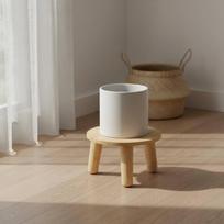 Gėlių vazono laikiklis, tvirto medžio, apvalus augalo stovas, minimalistinio dizaino, medinis, svetainei Natural Wood_No.1