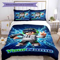 Roblox 450 Customize your name Bedding Set Breathable Duvet Cover with Pillowcases Home Decoration Birthday Gift 135cmx200cm blue