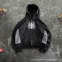 Gothic Dark Spider-Man 3D Print Zip-Up Hoodie, Loose Unisex Pullover Sweatshirt, Streetwear L juoda/pilka spalva