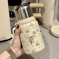 Floral Stainless Insulated Cute 1pc Steel Water Bottle With Lid Leakproof Portable Cup For Outdoor Travel Camping Hiking Travel Water Bottle Matches the image,Rose-400ml