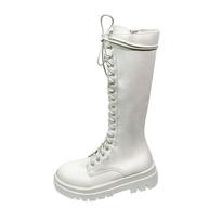 Women's Korean Style Chunky Heel Lace-Up Martin Boots, Size 43, High-Top, Autumn/Winter Collection 39 white