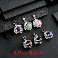 Dragon Claw pakabukas krištolinis rutulys natūralaus rožinio kvarco ametisto raudonojo agato juodo agato pakabukas iš krištolinio karoliai 6 Pcs SetC sidabras