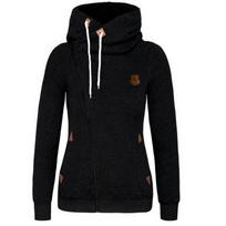 Female Spring and Autumn Unique Side Zipper Top Sports Cardigan Hooded Plus Size Sports Shirt 3XL black