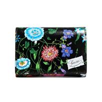 Gucci Flora Floral Pattern Snap Closure Coated Canvas Card Case Small Women accessories Black Multicolor 875907-FAF8S-1055 Basic Set (Bag+Dust Bag)