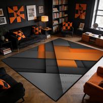 Modernios geometrijos oranžinės ir pilkos spalvos svetainės kilimas, miegamojo lovos šono pūkuotas kilimėlis, lengvai valomas, neslystantis, trumpo veliūro grindų kilimėliai 2.6x3.9ft(80x120cm)