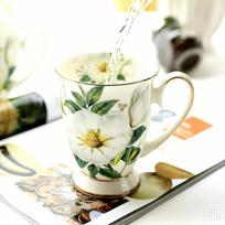 300ML, bone china coffee cups, green camellia design,  porcelain original mugs, pottery and ceramic for drinks, gifts for guest 201-300ml beige