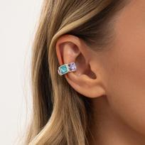 European & American Colored Diamond Geometric Ear Cuff: Niche Design C-Shaped Earring black