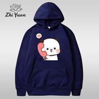 Men's hooded sweatshirt with Bubu and Dudu cartoon print, a fashionable and casual hip-hop style top for autumn and winter Harajuku fashion. XXXL black
