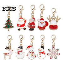 Candy Cane Ornaments 10/20/30Pcs Christmas Keychain Set, Golden Plated Alloy Enamel Keyring Pendant, Tree Charms Santa Reindeer for Holiday 10pcs beige