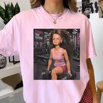 Funny Gym Doll T Shirt Workout Meme T-Shirt Designs Casual Sports Gym Girl Humor TShirt Women Ladies Short Sleeve Tee Shirt 120 gray