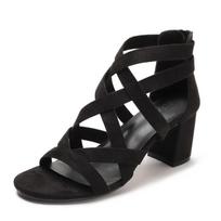 Women's Fashion Versatile Coarse Heel Roman Style High Heel Sandals Rear Zipper Summer Womens Shoes 42 black