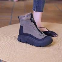 Women's Winter Snow Boots Side Zipper Fleece Lined Warm Thermal Leather Thick Sole Platform Soft Sole Cotton Ankle Booties Casual Short Boots 41 pilka spalva