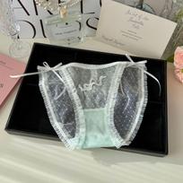 Dewdrop Fairytale Sexy Lace High-Cut Thong with Embroidered Bow for Women One Size šviesiai žalios spalvos