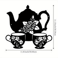 Metal Teapot Wall Art Floral Iron Sculpture, Rustic Decor for Living Room Office Patio Cottage, Indoor Outdoor Use 12in gray