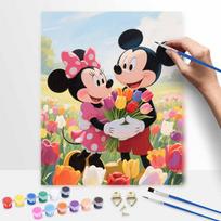 Disney Mickey and Minnie Mouse Tulips Paint by Numbers Painting Art Kit Home Decor Gift 40x50cm black