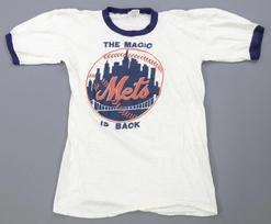 Retas vintažinis Niujorko Mets beisbolo marškinėlis The Magic Is Back Ringer 80-ųjų Baltas L XL blue