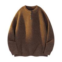 Autumn Men Henley Neck Knitted Sweater Fashion Lazy Casual Pullover Winter Couple Thick Warm Sweater Men Knit Jumper L
